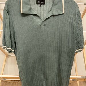 The Tie Bar Sage Green Polo Shirt with Cream Accents